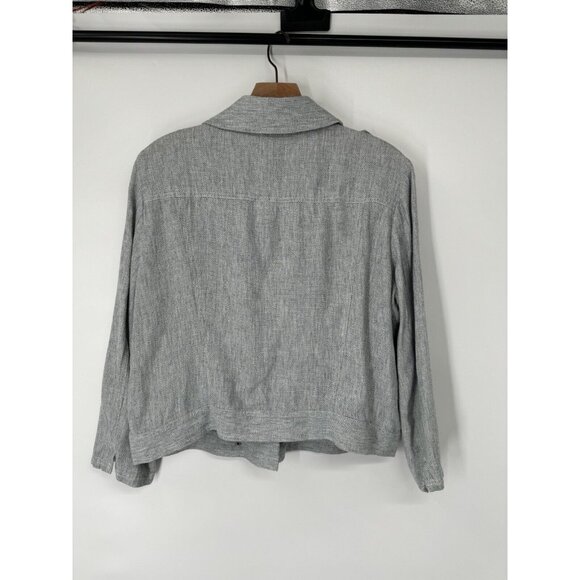 Loft Linen Cotton Blend Moto Jacket Women's Size Large Blue pockets - Picture 7 of 9